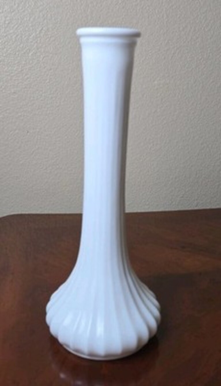 Hoosier Milk Glass Ribbed Flower Vase #8 4096, White Bud Vase 9"